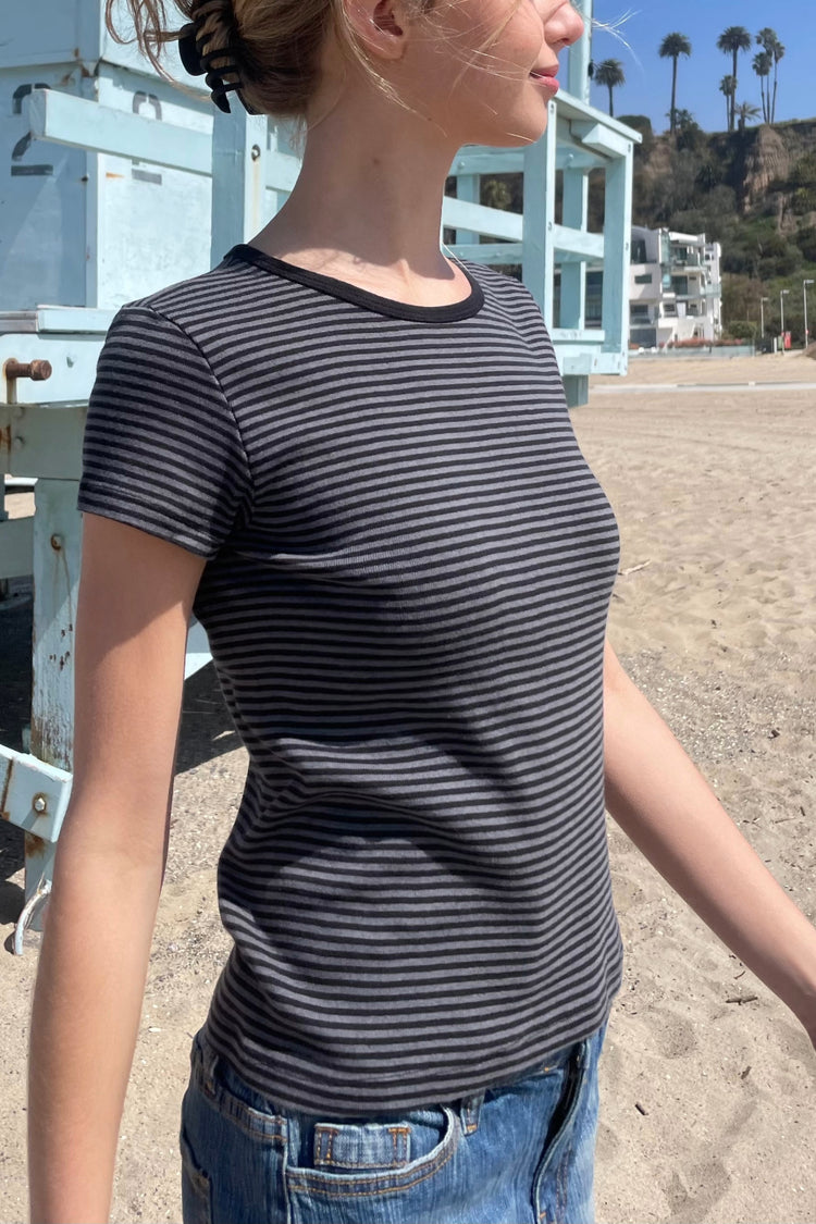 Hailie Thin Stripe Top | Black And Charcoal Stripes / XS/S