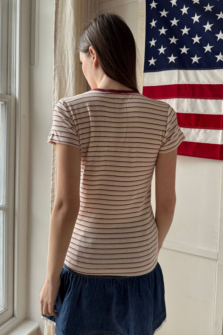 Hailie Long Striped Top | Cream Pink Burgundy Stripes / XS/S