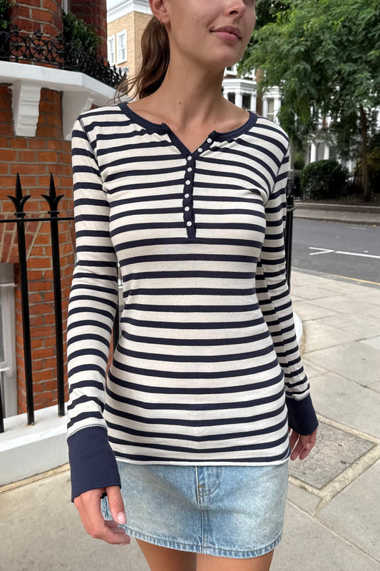 White And Navy Horizontal Stripes / XS/S