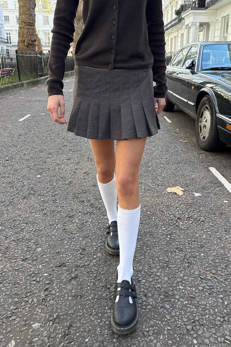 Dana Pleated Skirt | Brown With Grey Black Check / XS/S