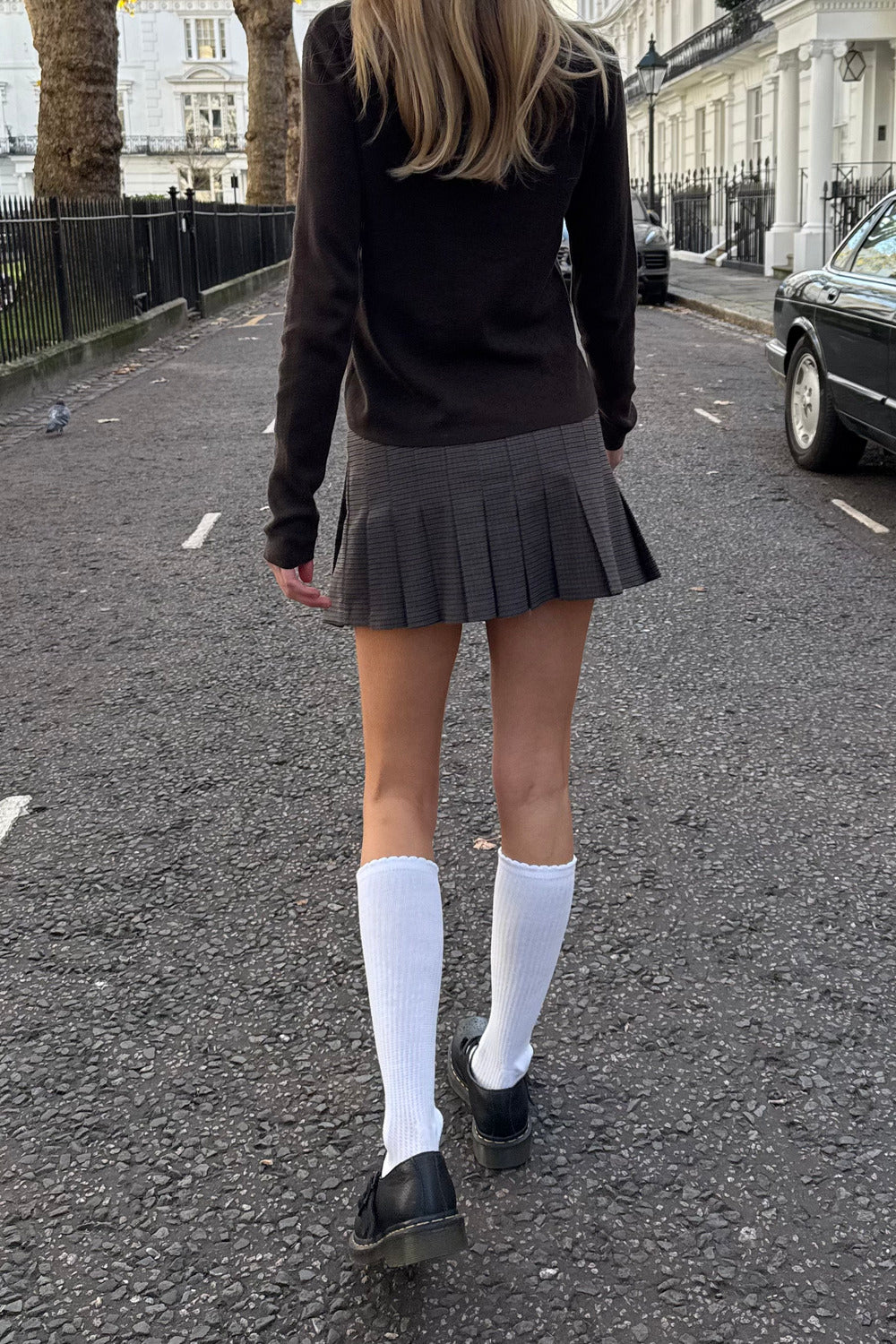 Dana Pleated Skirt | Brown With Grey Black Check / XS/S