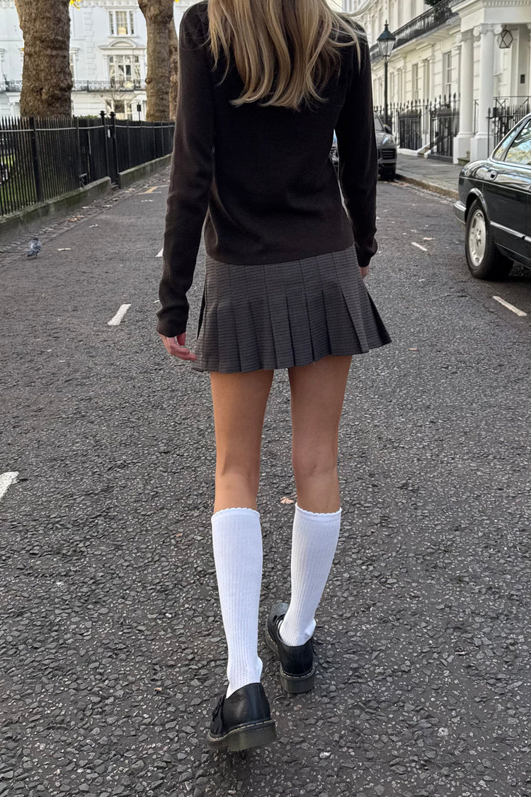 Dana Pleated Skirt | Brown With Grey Black Check / XS/S