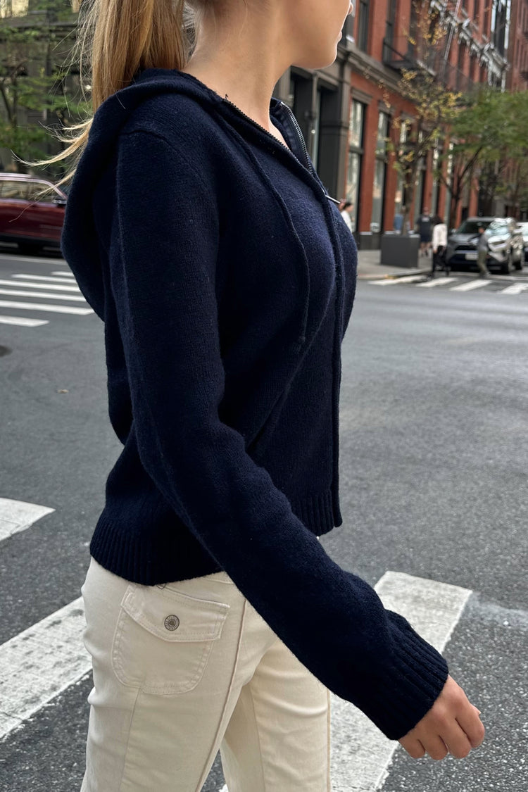 Alana Wool Zip-up Sweater | Navy Blue / Regular Fit