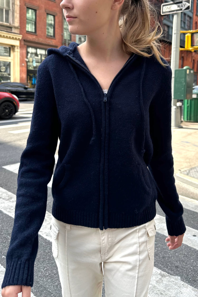 Alana Wool Zip-up Sweater | Navy Blue / Regular Fit