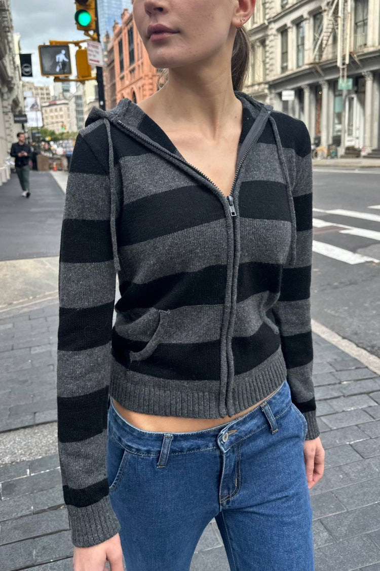 Alana Wool Striped Zip Up Sweater | Dark Heather Grey / Cropped Fit