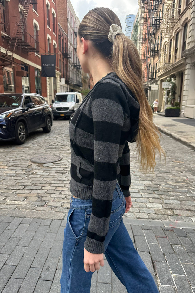 Alana Wool Striped Zip Up Sweater | Dark Heather Grey / Cropped Fit