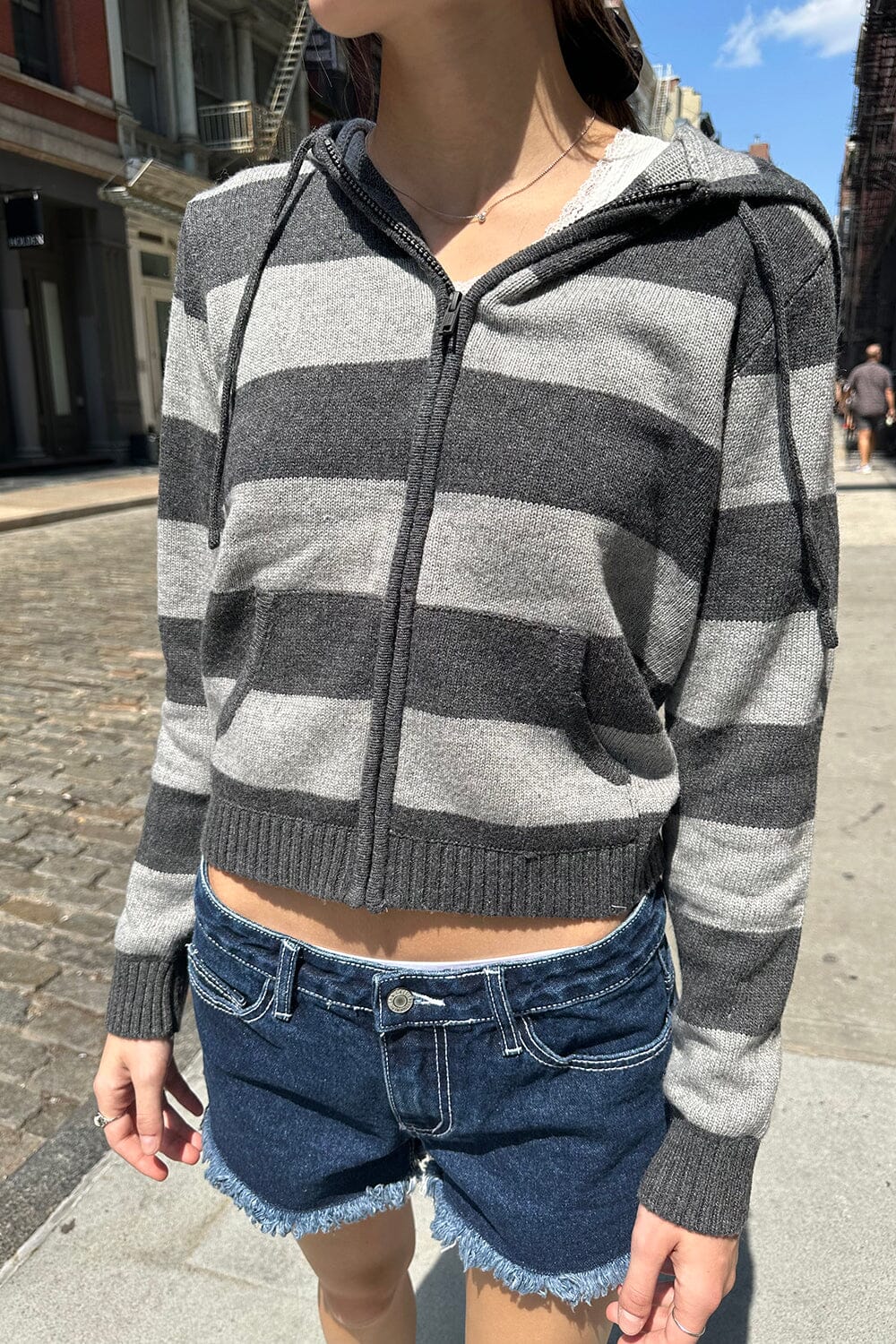 Alana Wool Striped Zip Up Sweater