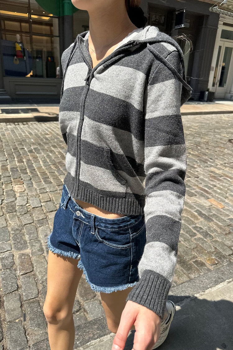 Alana Wool Striped Zip Up Sweater | Heather Grey / Cropped Fit