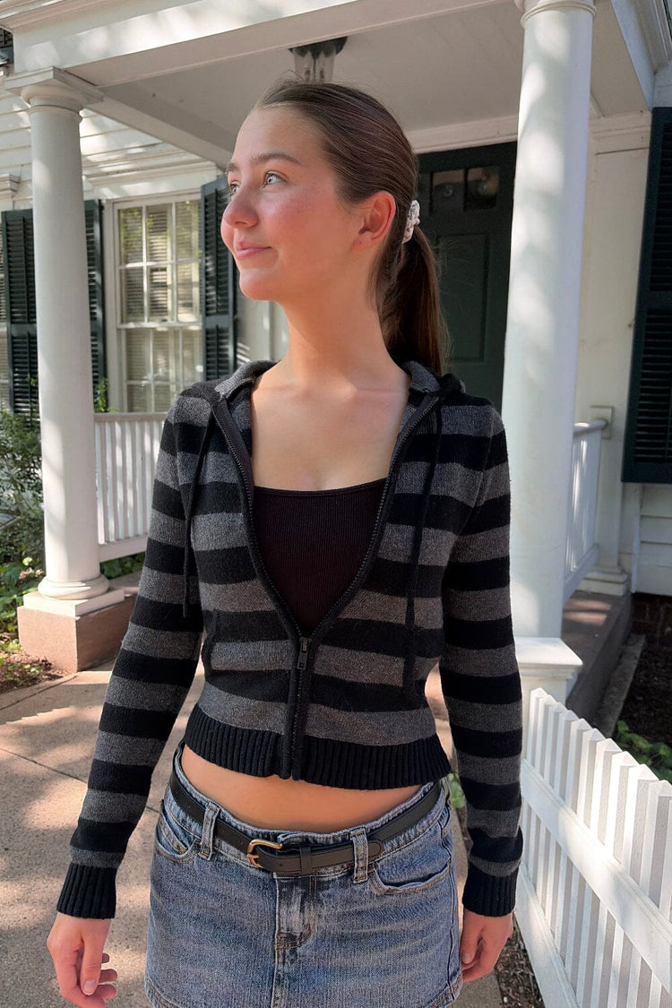 Alana Crop Stripes Sweater | Charcoal And Black Stripes / XS/S