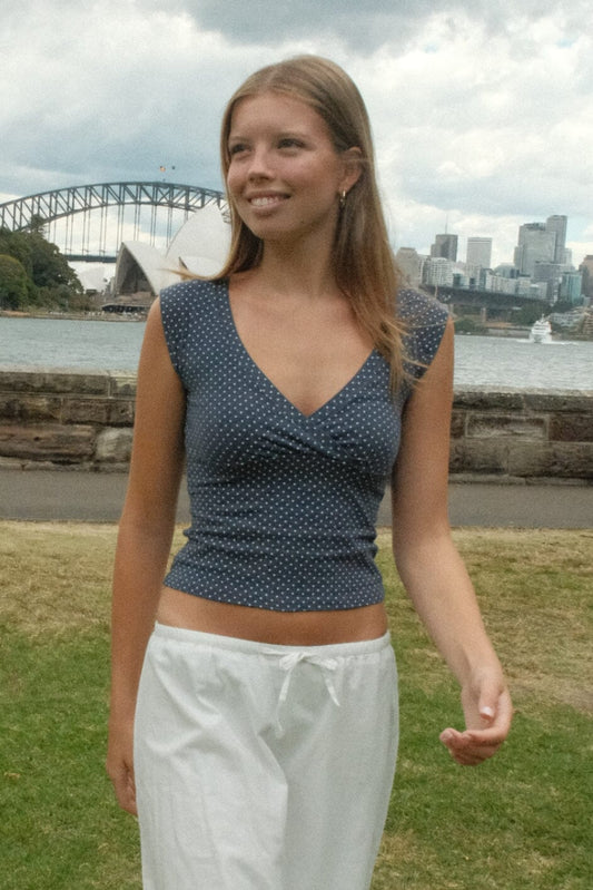 Faded Navy With White Polka Dots / XS/S