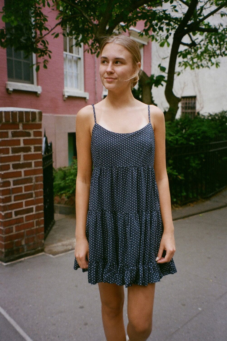 Colleen Polka Dots Dress | Navy Blue White Polka Dots / XS/S