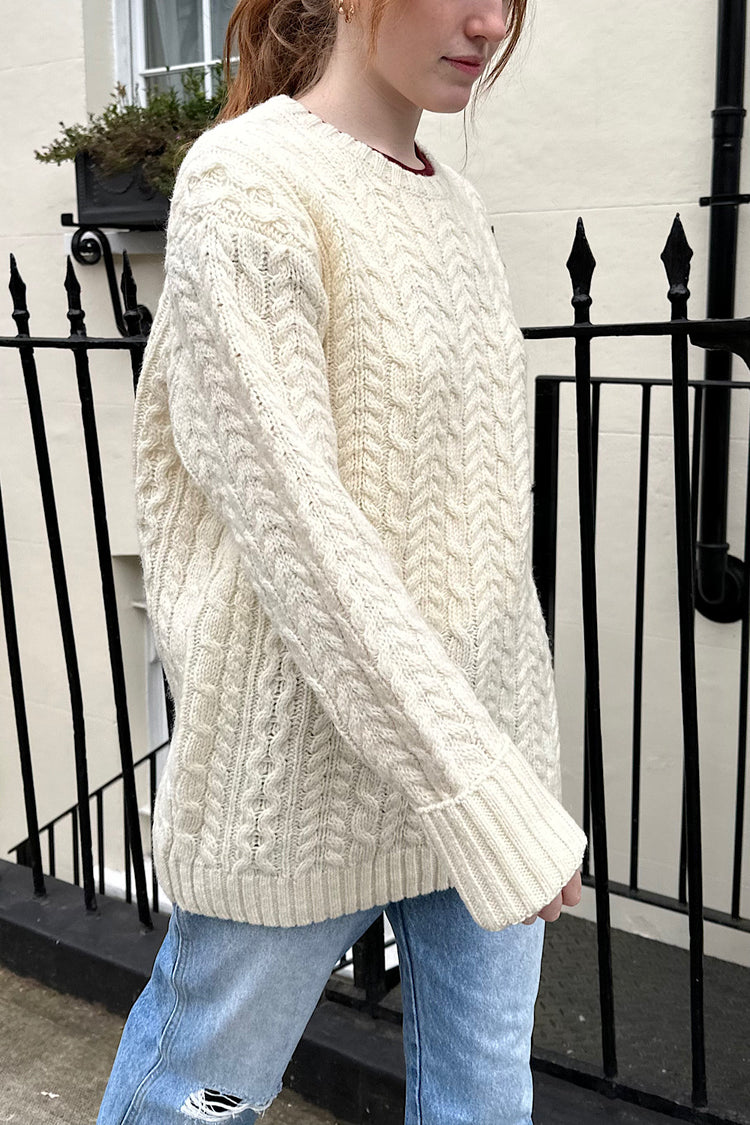 Winona Cable Knit Wool Sweater | Ivory / Oversized Fit