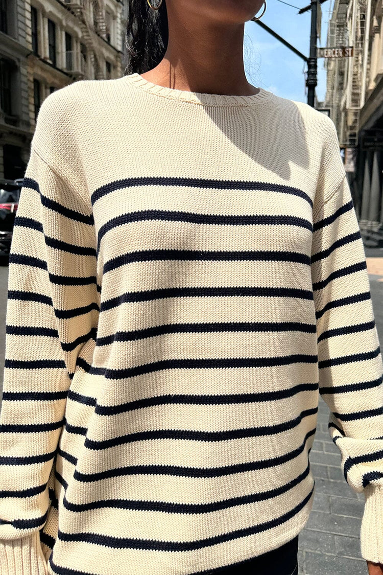 Beige and Navy Blue Thin Stripes / Oversized Fit