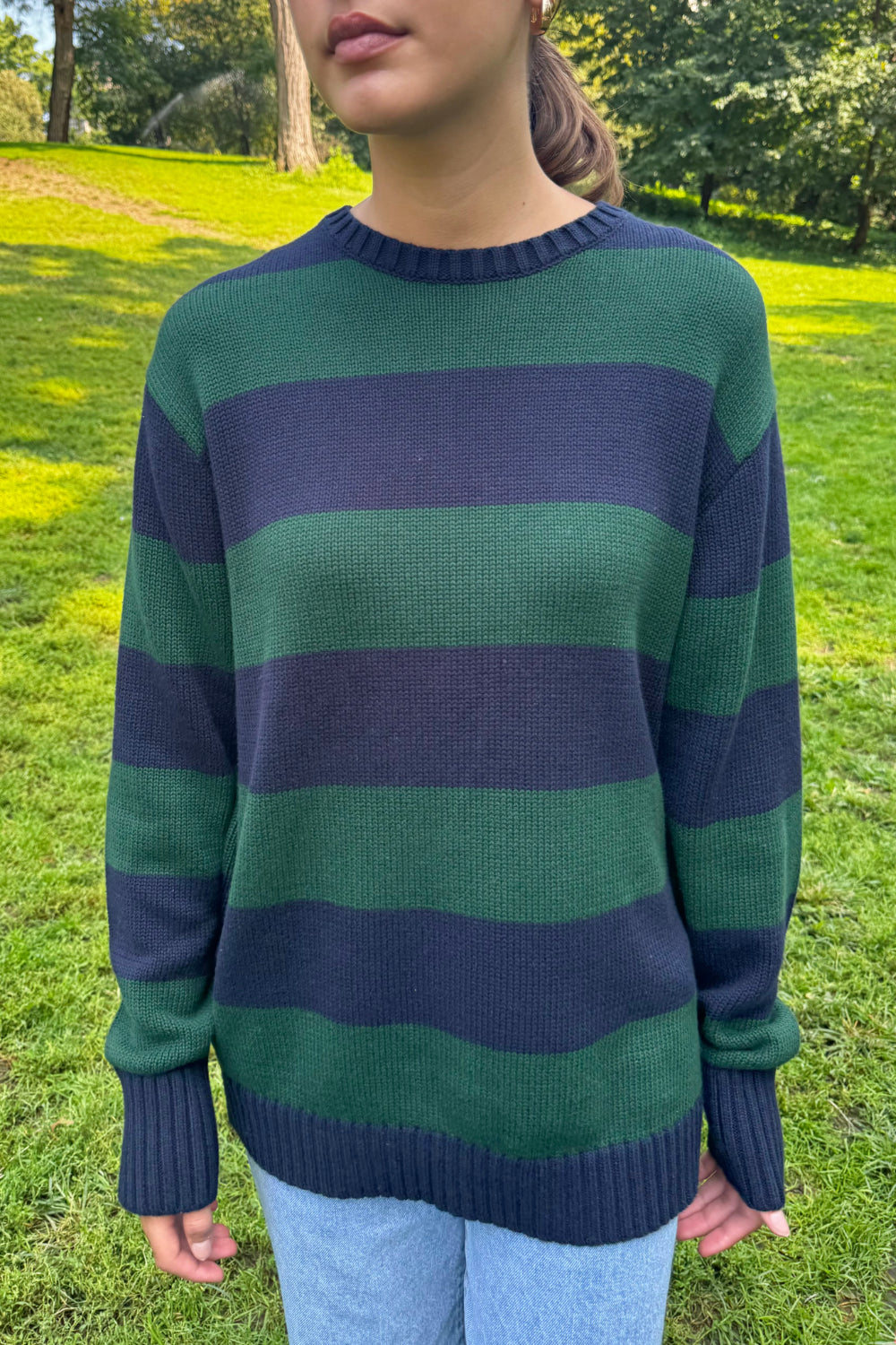 Navy Blue And Dark Green Stripes / Oversized Fit