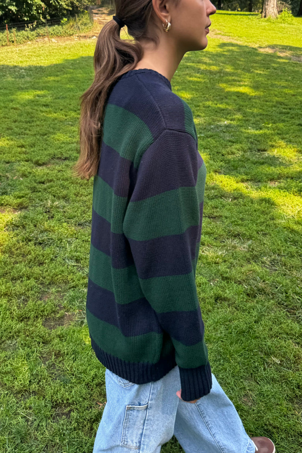 Navy Blue And Dark Green Stripes / Oversized Fit