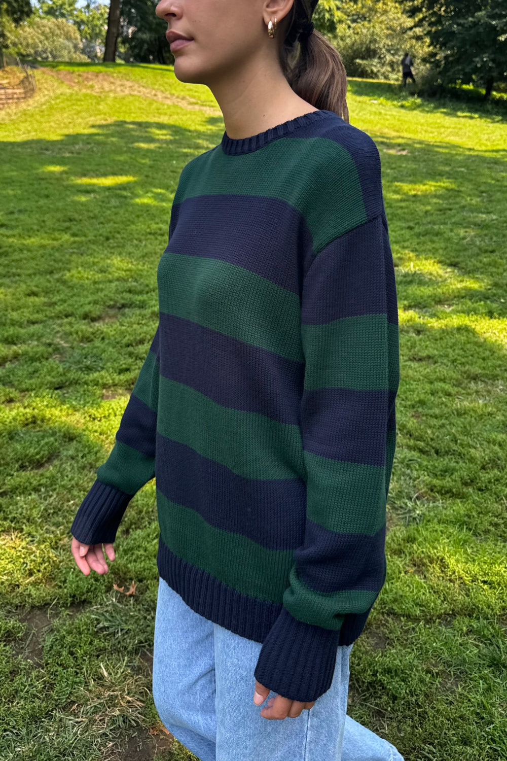 Navy Blue And Dark Green Stripes / Oversized Fit