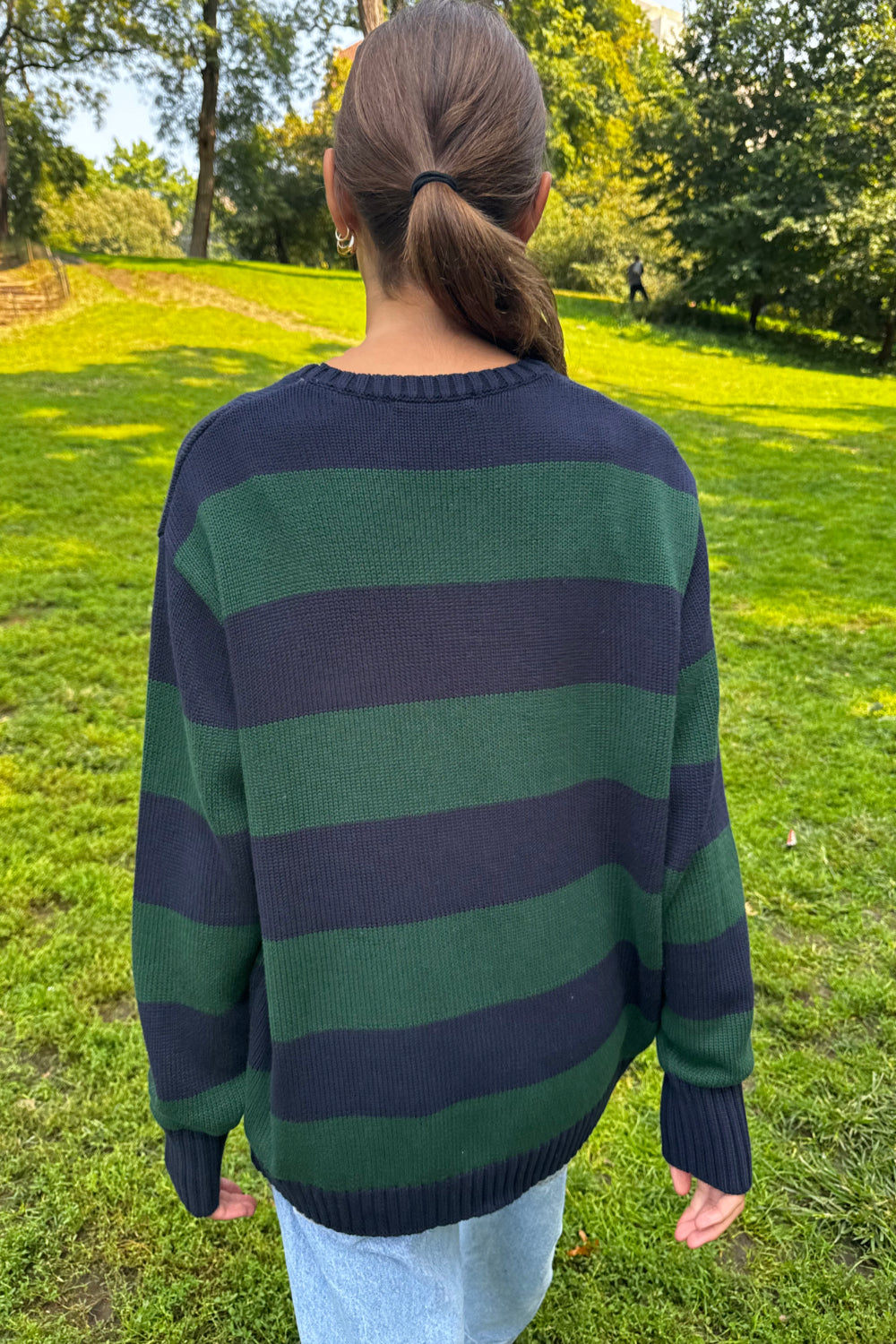 Navy Blue And Dark Green Stripes / Oversized Fit