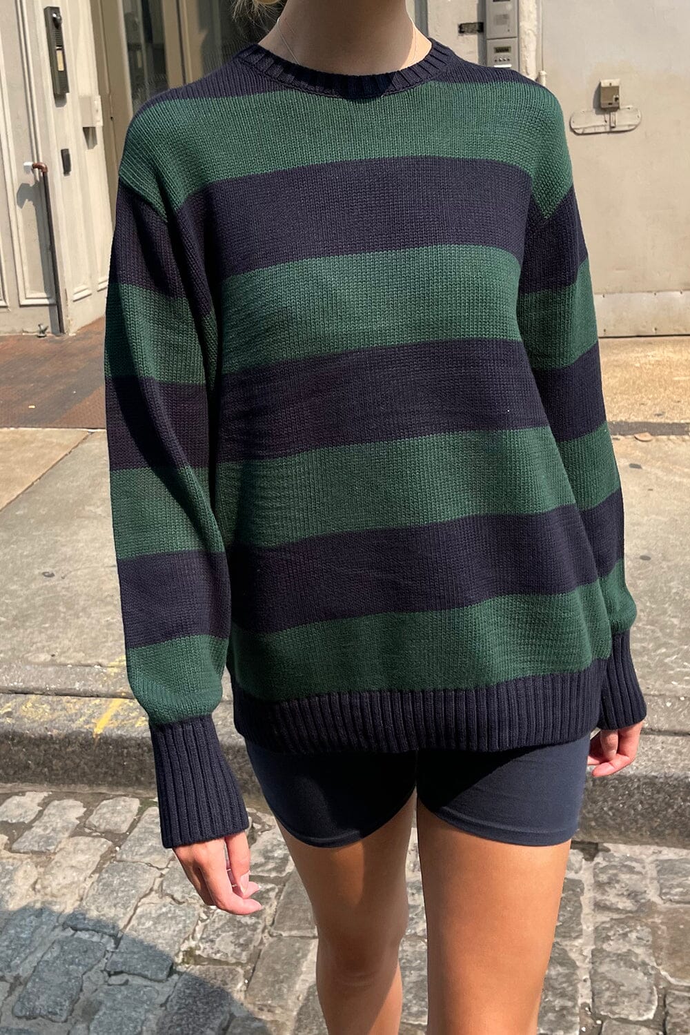 Navy Blue and Dark Green Stripes / Oversized Fit