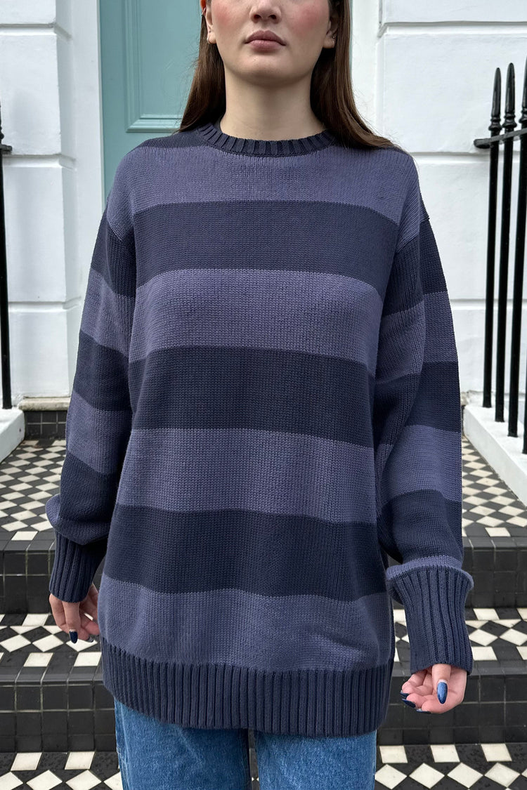 Brianna Cotton Thick Stripe Sweater | Blue Purple Stripes / Oversized Fit