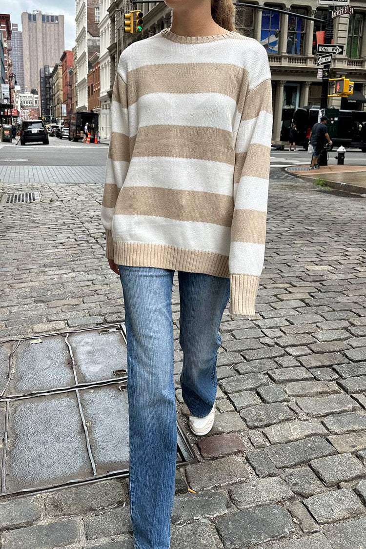 Brianna Cotton Thick Stripe Sweater | Latte Ivory Stripes / Oversized Fit