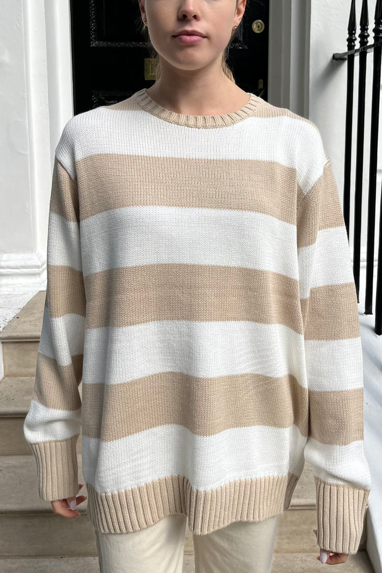 Brianna Cotton Thick Stripe Sweater | Latte Ivory Stripes / Oversized Fit