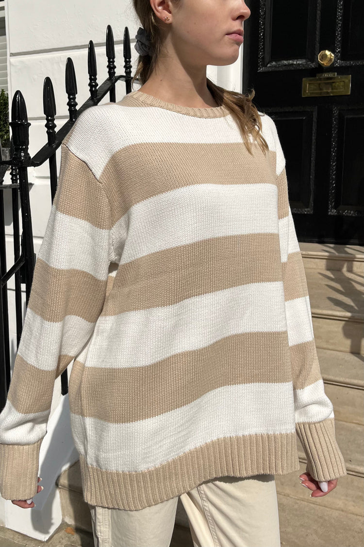 Brianna Cotton Thick Stripe Sweater | Latte Ivory Stripes / Oversized Fit