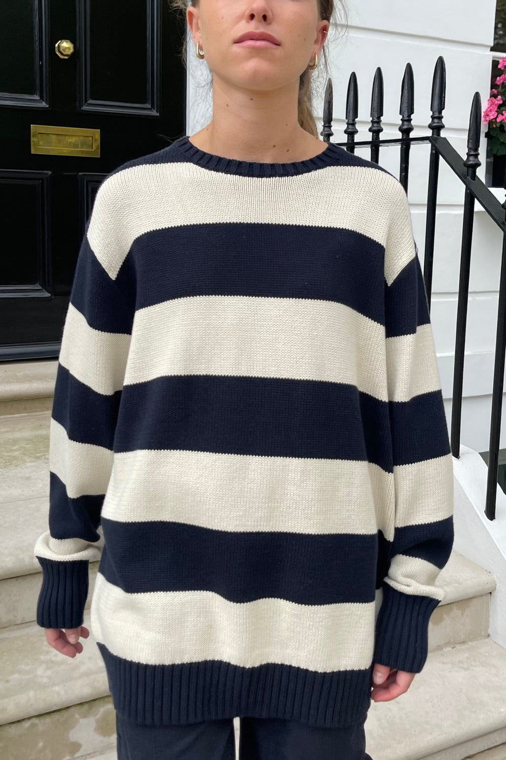 Cream Navy Blue Stripes / Oversized Fit