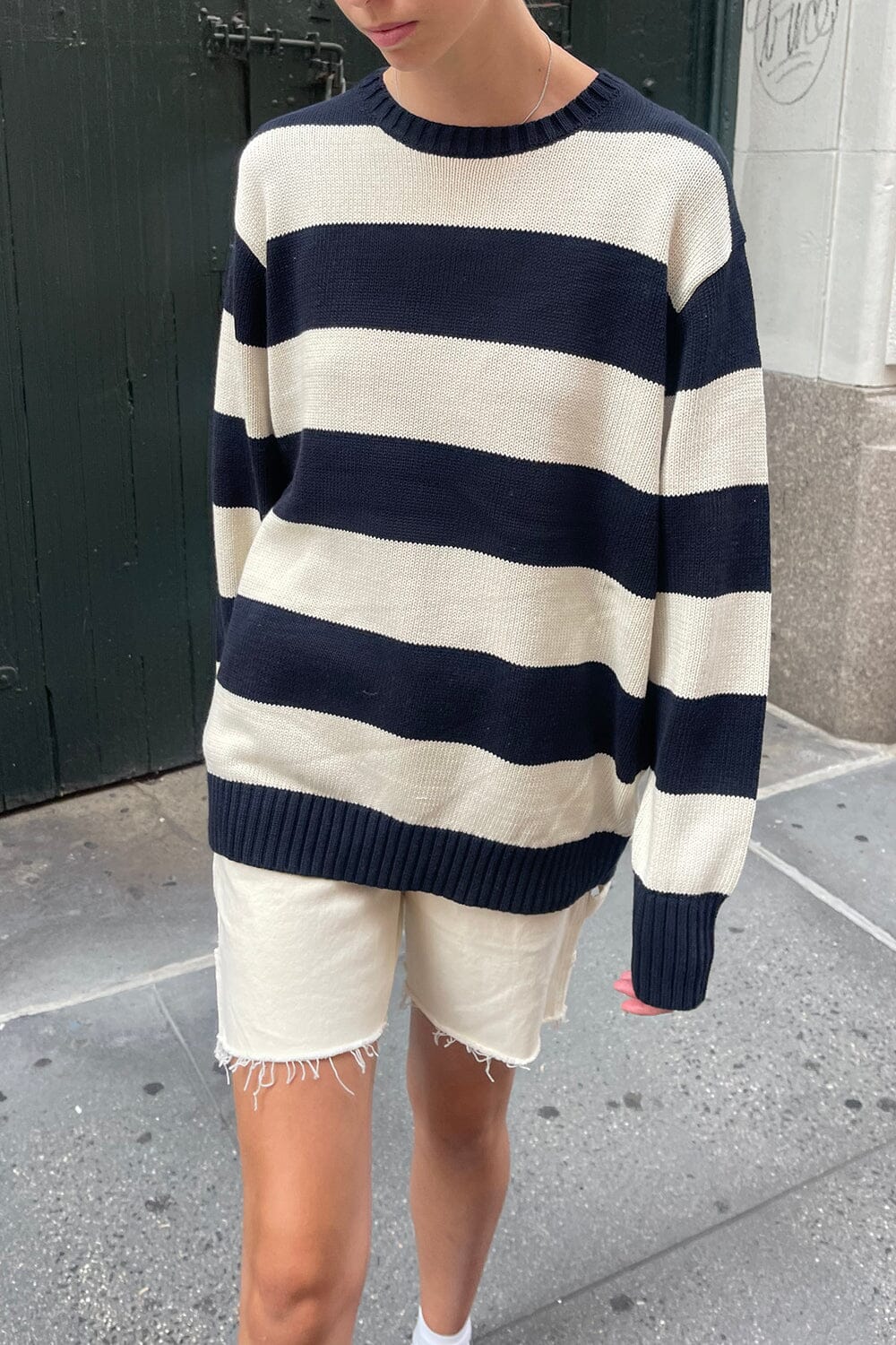 Cream Navy Blue Stripes / Oversized Fit