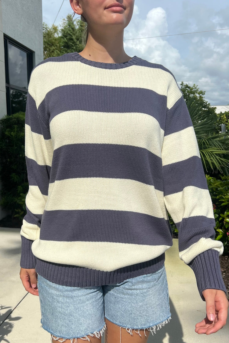 Brianna Cotton Thick Stripe Sweater | Ivory And Blue / Oversized Fit