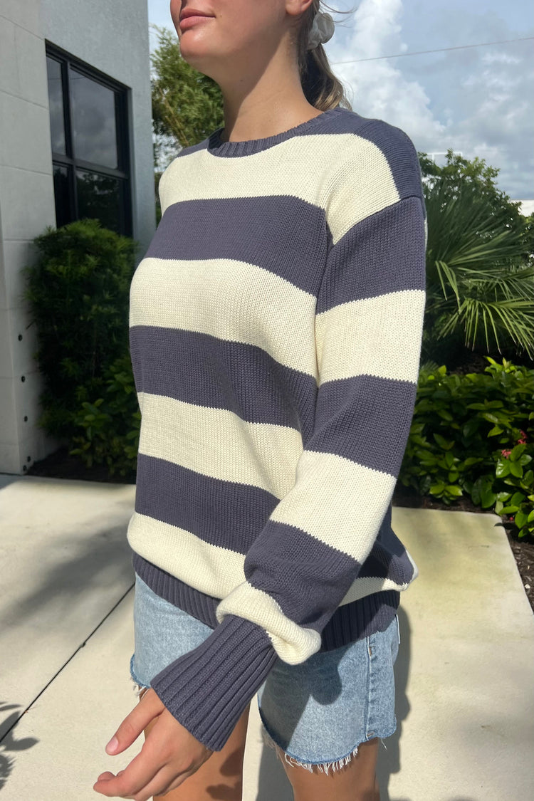 Brianna Cotton Thick Stripe Sweater | Ivory And Blue / Oversized Fit