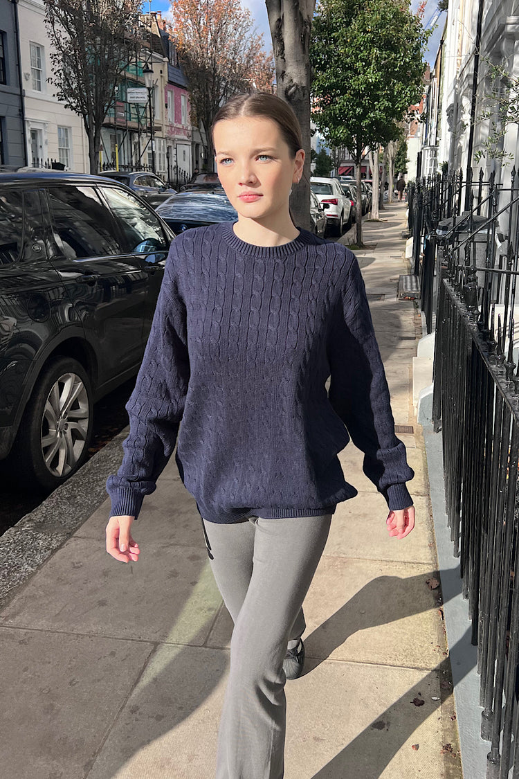 Brianna Cotton Cable Knit Sweater | Navy Blue / Oversized Fit