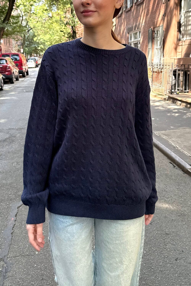Brianna Cotton Cable Knit Sweater | Navy Blue / Oversized Fit