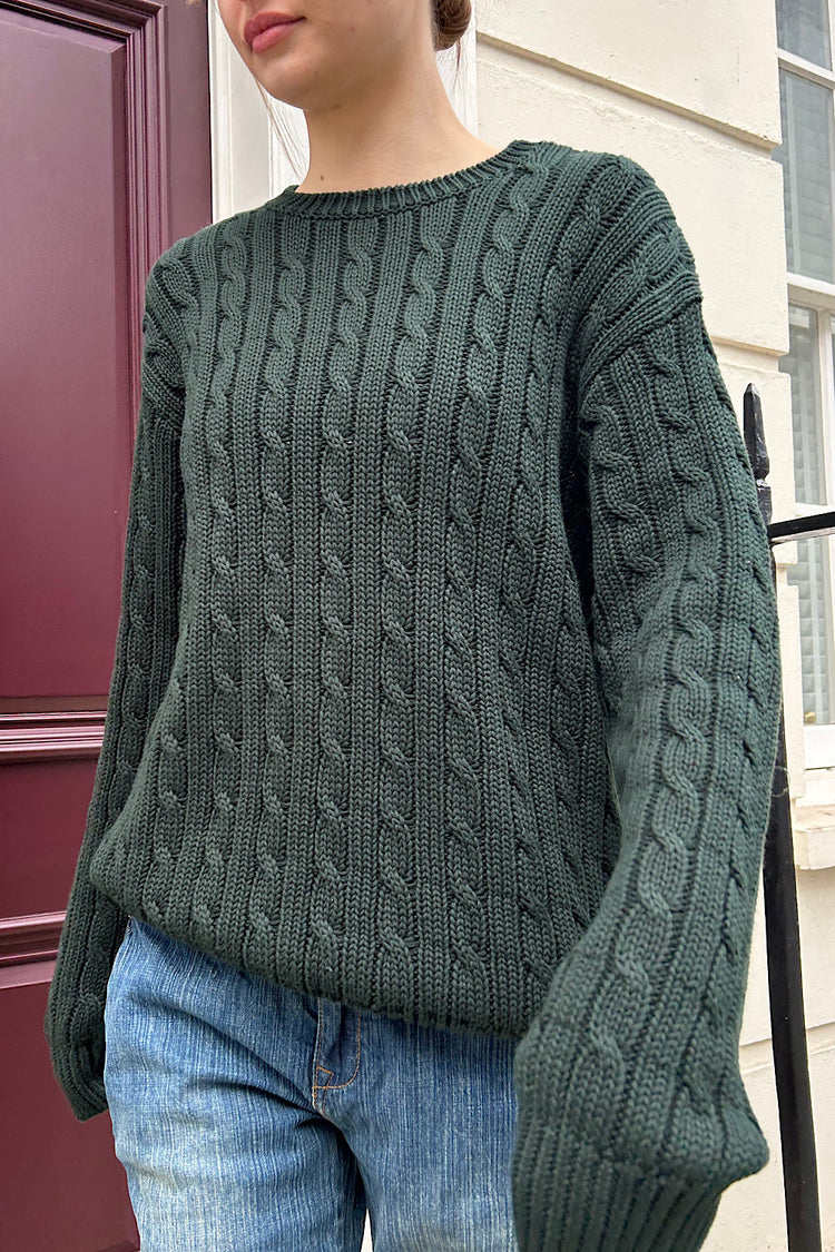 Brianna Cotton Cable Knit Sweater | Dark Green / Oversized Fit