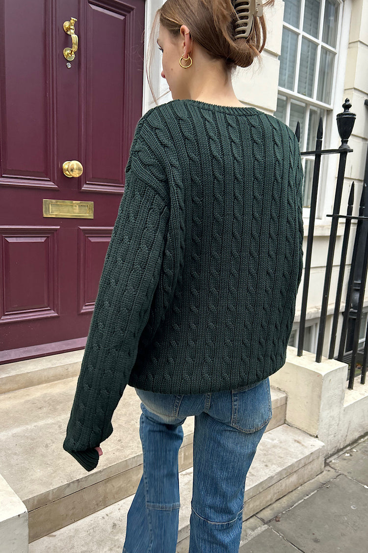 Brianna Cotton Cable Knit Sweater | Dark Green / Oversized Fit