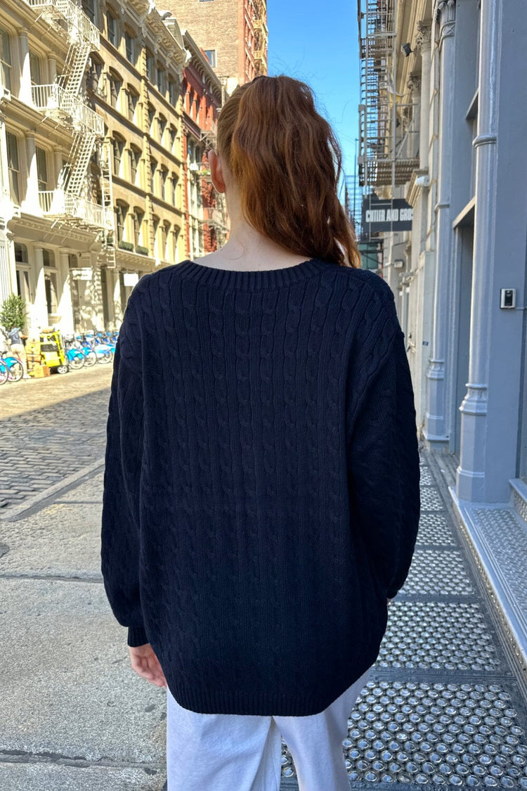 Amber Cable Knit Sweater | Navy Blue / Oversized Fit
