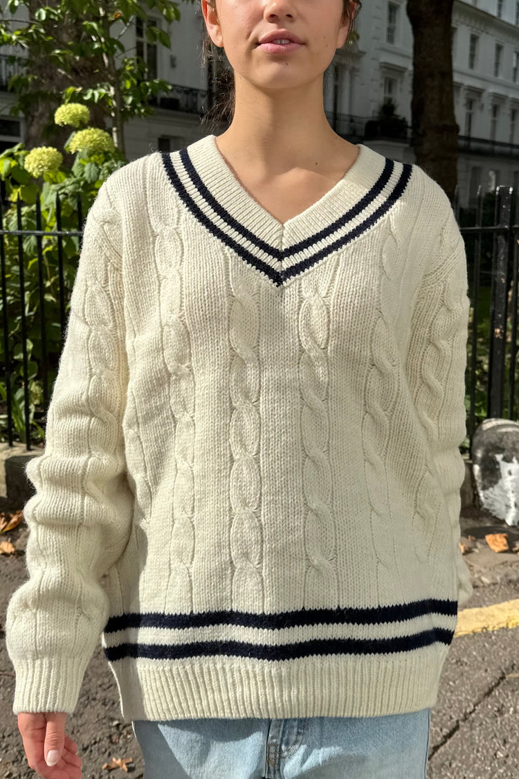 Nikki Trimming Sweater | Navy Cream Stripes / Oversized Fit