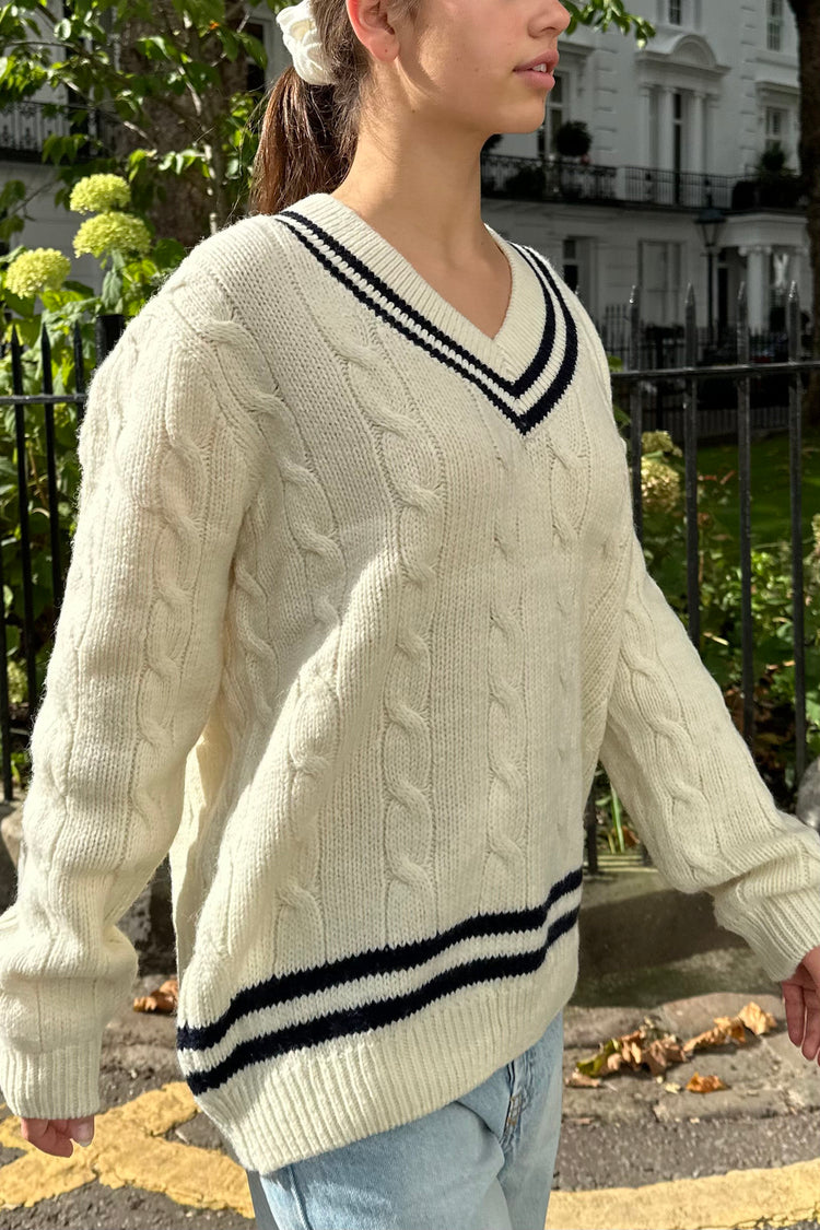 Nikki Trimming Sweater | Navy Cream Stripes / Oversized Fit