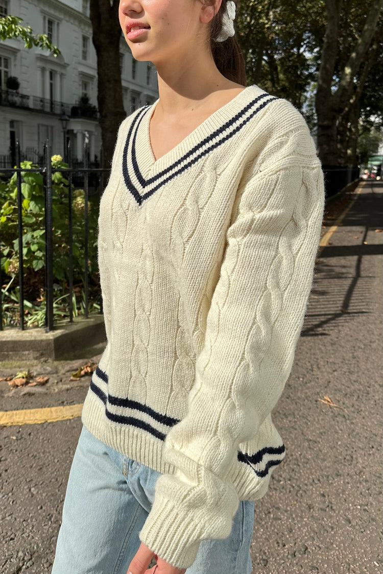 Nikki Trimming Sweater | Navy Cream Stripes / Oversized Fit