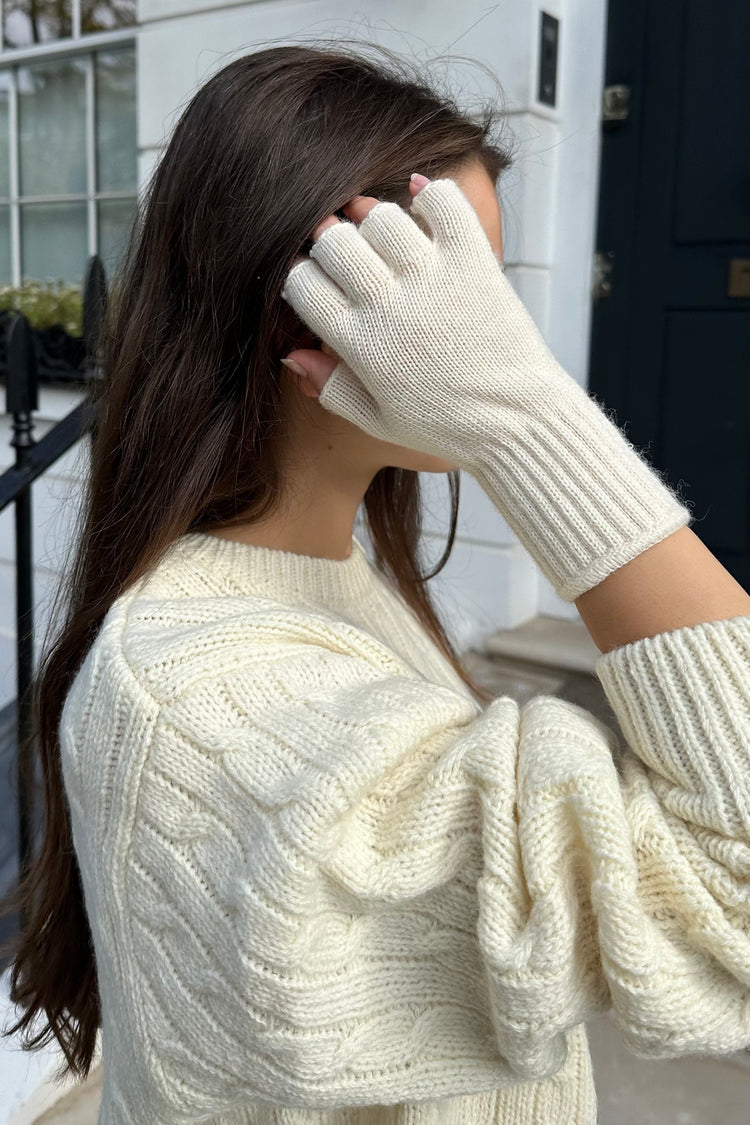 Fingerless Wool Gloves | Cream