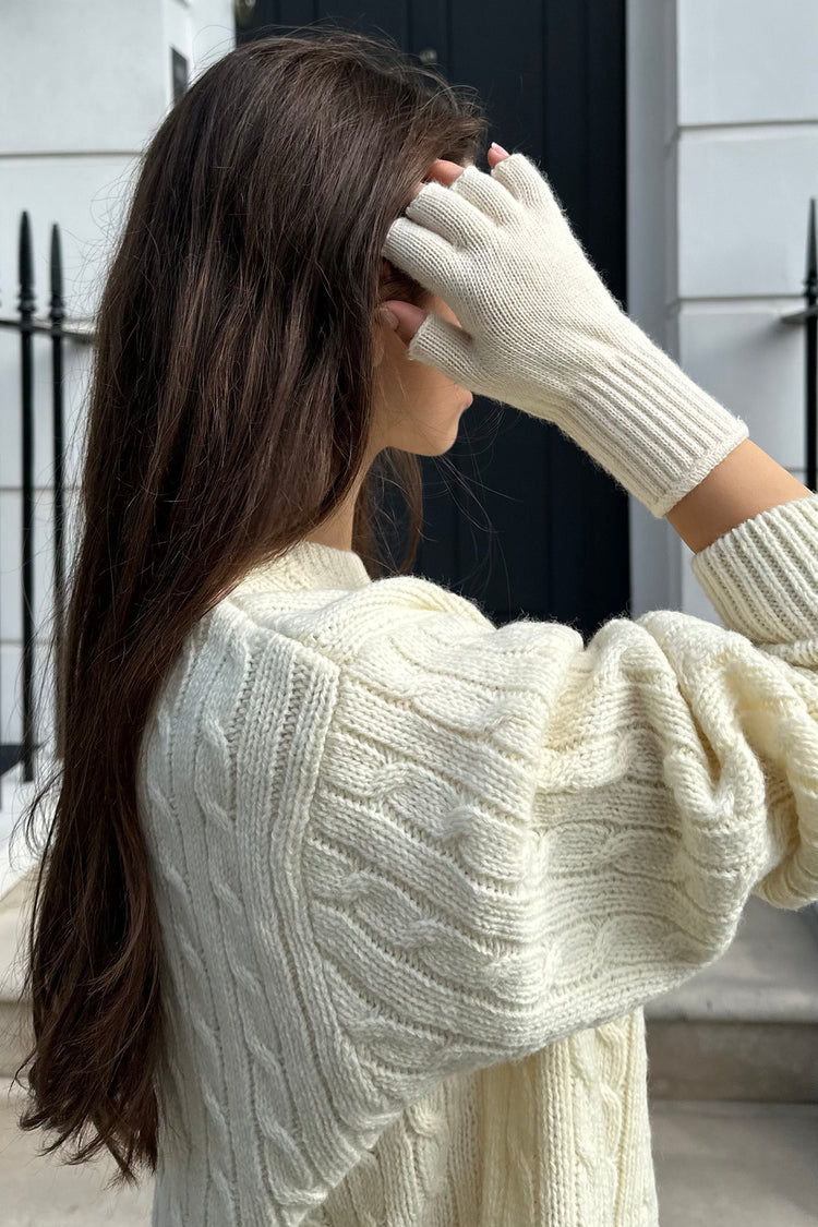 Fingerless Wool Gloves | Cream