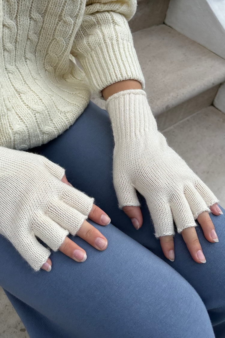 Fingerless Wool Gloves | Cream