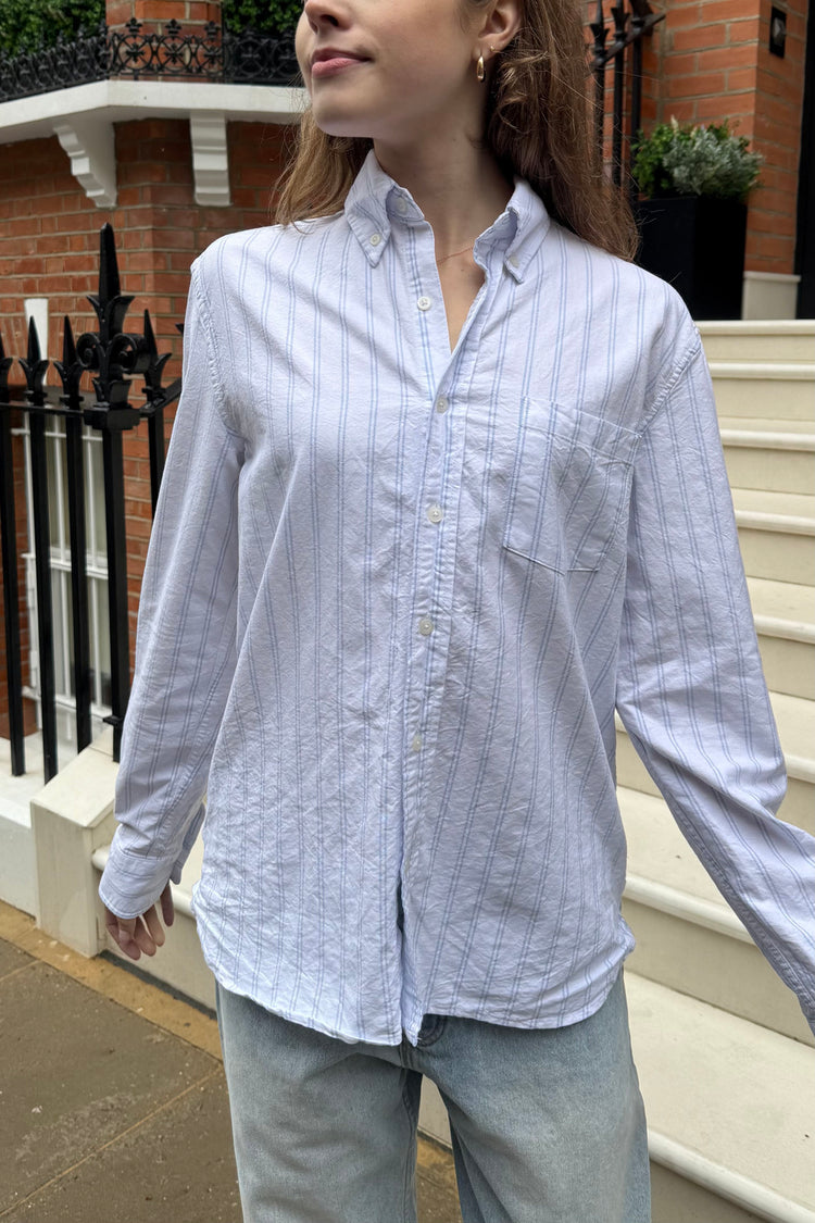 Stephanie Stripe Top | White Light Blue Double Stripes / S/M