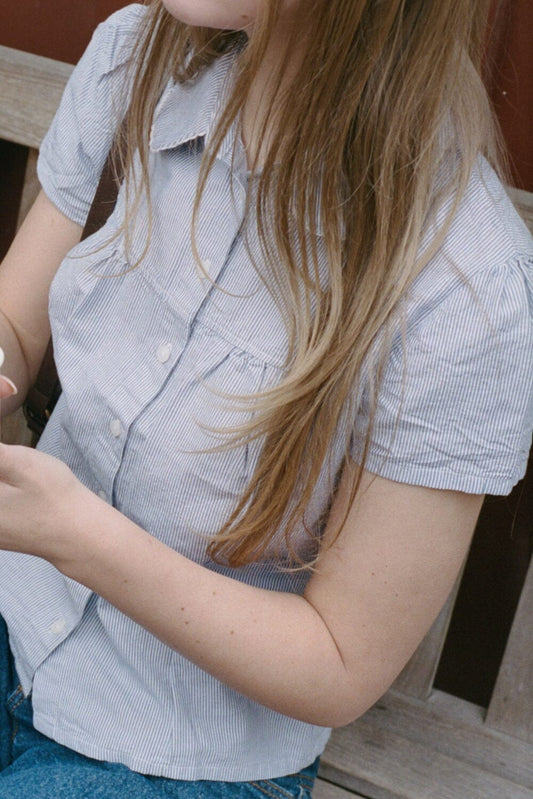 White And Navy Blue Thin Vertical Stripes / XS/S