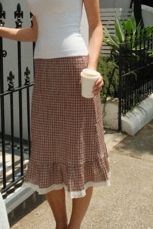 Burgundy And White Checkered / XS/S