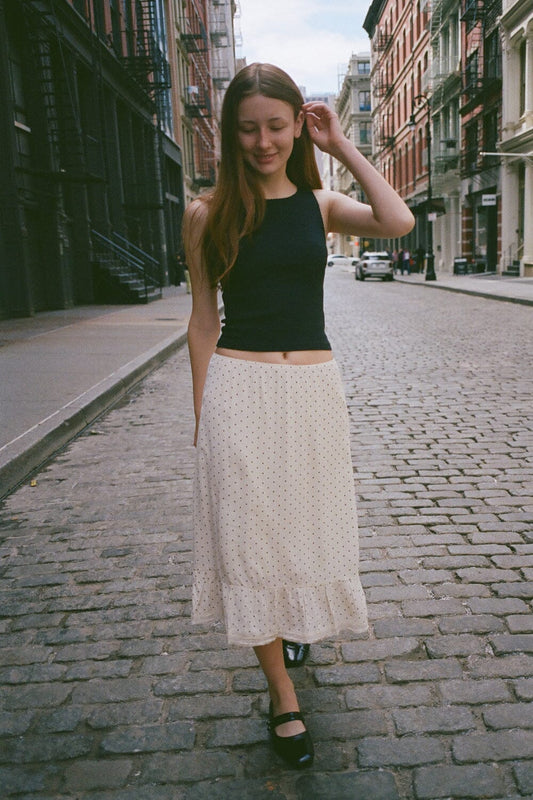 Ivory Faded Black Polka Dots / XS/S