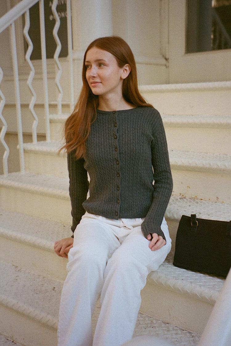 Zoe Cable Knit Cardigan | Dark Grey / XS/S