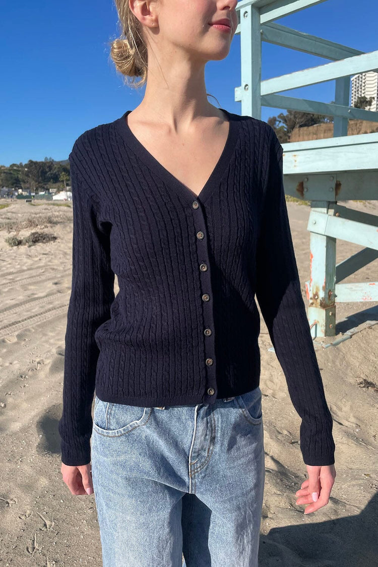 Zoe V-Neck Cardigan | Navy Blue / S