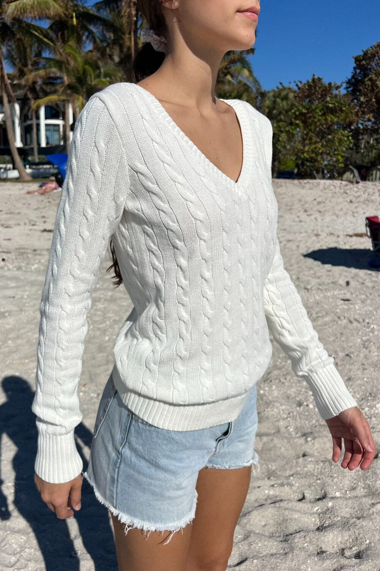 Athena Cotton Sweater | White / Regular Fit