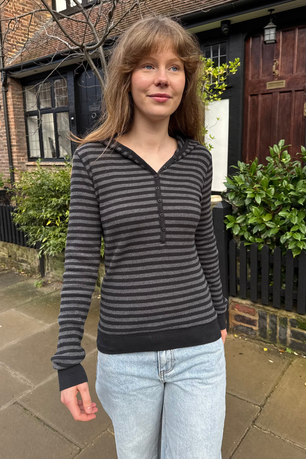 Maddison Hooded Top | Charcoal And Black Stripes / S