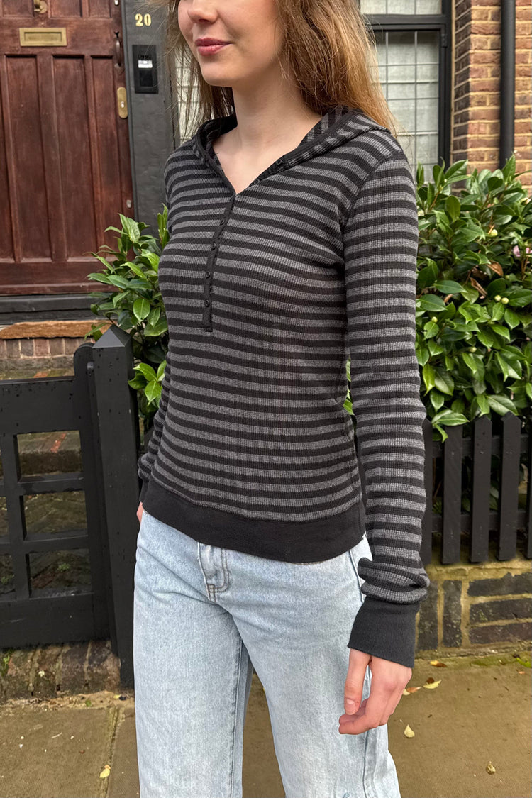 Maddison Hooded Top | Charcoal And Black Stripes / S